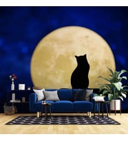 Kedi ve Ay Temalı Duvar Kağıdı Baskı