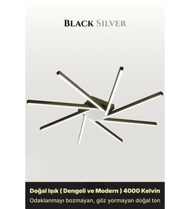 Zenit 8 Silver 6500K LED Tavan Avize – Kumandalı Dim Edilebilir – Aşağı Işık