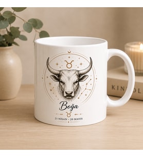 Boğa Burcu Baskılı Beyaz Kupa Bardak  Astroloji Temalı Seramik Kahve Kupası  Modern Burç Tasarım Hediye Kupa