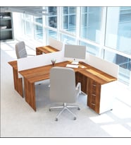 Vena Nil L Workstation İkili Çalışma Masa 3 Panelli 294x160cm  Çalışma Grubu İstasyonu (Beyaz - Ceviz)