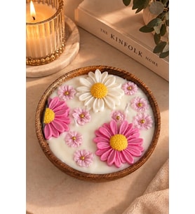Gökyüzü Papatyası Mum - Mumelia Candles Doğal Soya Akasya Kasede Pembe Çiçek Tasarım Dekoratif Mum