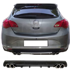 Opel Astra J HB Siyah Difüzör Çiftli Yuvarlak Egzoz Görünümlü D Tip Difizör