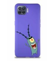 Oppo Reno 4 Lite Soft Premier Kapak Plankton Tasarımlı Silikon Kılıf - Mor (Şeffaf)
