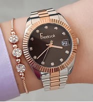 Freelook Kahverengi Kadran Rose Gold/Metalik Kadın Kol Saati + Zirkon Taşlı Bileklik (Rose - Gümüş)