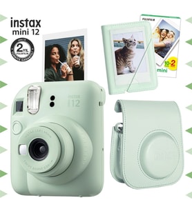 Instax mini 12 Yeşil Fotoğraf Makinesi-20'lu Film-Mini Albüm ve Deri Kılıf Seti