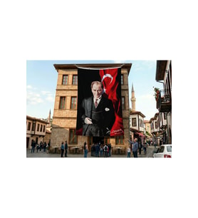 Atatürk ve Atatürk İmzalı Türk Bayrağı Poster Bayrak Premium Raşel Kumaş ATA51