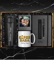 Babalar Gününe Kişiye Özel 400 ML Çelik Termos & Özel Tasarım Kupa & Kişiye Özel Defter & Deri Kılıflı Touch Pen Kalem & Fotoğraf Çerçevesi