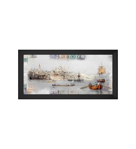 Eski İstanbul Motifli Kanvas Tablo 80 x 110 cm Siyah Çerçeve