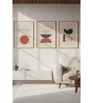 Boho Geometrik Soyut Minimalist 3 Parçalı Ahşap Çerçeveli Tablo Seti