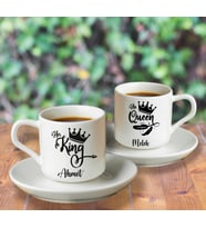 King & Queen Baskılı İkili Türk Kahvesi Fincanı Kişiye Özel