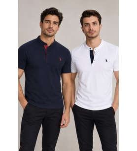 Dewberry Erkek Pamuklu Tişört 2'li Set Beyaz-Lacivert T8560 Günlük Giyim, Katmanlı Kombin, Seyahat Gardırobu