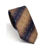 Kahverengi Verev Desenli Bej Dokuma Kumaş Mendilli Slim Fit Kravat // SDK-2505-5