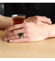 Gümüş Yeşil Zirkon Taşlı Erkek Yüzük