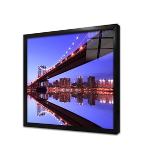 New York Gece Çerçeveli Cam Tablo