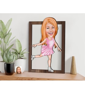 BK Gift Kişiye Özel Buz Pateni Karikatürlü 3D Ahşap Tablo-1, Sevgiliye Hediye, Arkadaşa Hediye, Doğum Günü Hediyesi