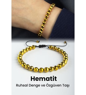 Hematit Doğal Taş Gold Faset Küre Kesim 6mm Makrome Bileklik