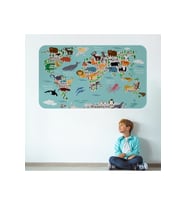 Eğitici Dünya Haritası Dünya Atlası Çocuk Ve Bebek Odası Duvar Sticker-3775-60x105