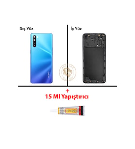 Oppo A91 Mavi Uyumlu Orta Kasa + B7000 Yapıştırıcı Full Kasa Kapak Gövde Housing