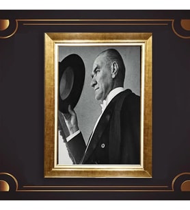 Altın Varaklı Çerçeveli Paspartulu Atatürk Tablo TR0847 (Gold)