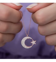 Ay Yıldız Rose Gümüş Kolye
