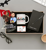 Kişiye Özel Fotoğraflı Öğretmen Tasarımlı Biblo,Beyaz Kupa,Defter Ve Kalem Hediye (STD)