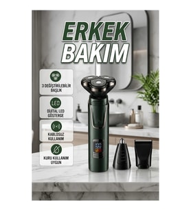 Çok Başlıklı Kablosuz Erkek Tıraş Makinesi Saç Sakal ve Burun Tüyü Bakım Seti
