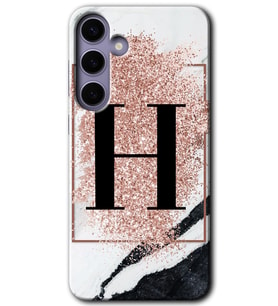 Galaxy S24 Plus Kılıf HD Desen Baskılı Kılıf - Pembe Mermer Desenli H Harfi