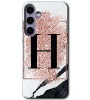Galaxy S24 Plus Kılıf HD Desen Baskılı Kılıf - Pembe Mermer Desenli H Harfi