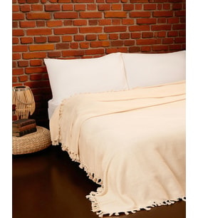 Doğal Pamuk , Yumuşak , Çok Amaçlı Örtü , Koltuk Örtüsü , Battal Boy Pike 240 x 260 Cm - Natural Krem