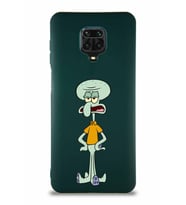 Xiaomi Redmi Note 9S Soft Premier Kapak Squidward Dokunaç Tasarımlı Silikon Kılıf - Yeşil (Şeffaf)