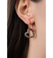 Elika Silver Kadın Renkli Taşlı Kalp Model Küpe (STD)