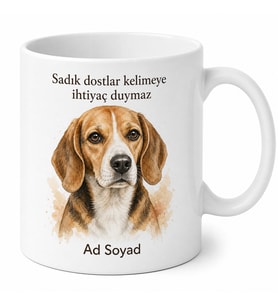 İsme Özel Beagle Desenli Kupa Bardak Köpek Severler İçin Hediye