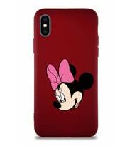 Apple iPhone X Soft Premier Kapak Minnie Mouse-B Tasarımlı Silikon Kılıf - Mürdüm (Şeffaf)
