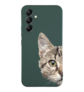 Samsung Galaxy A54 Uyumlu Lansman Kılıf Catface Tasarımlı İçi Kadife Kapak-Yeşil (Şeffaf)
