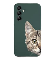 Samsung Galaxy A54 Uyumlu Lansman Kılıf Catface Tasarımlı İçi Kadife Kapak-Yeşil (Şeffaf)