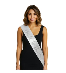 Beyaz Saten Üzerine El Yazısı İtalik Gümüş Bride To Be Kuşağı