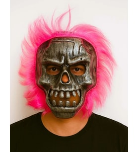 Wild Skull - Gümüş Kafatası Pembe Saçlı İskelet Maske