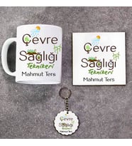 Çevre Sağlığı Teknikeri Kupa Bardak Altlık ve Anahtarlık Hediye Seti (Model 1)