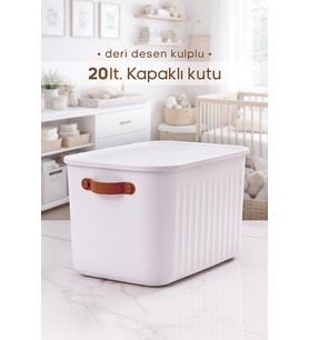 Kulplu Beyaz Dolap Düzenleyici 20 Lt Kapaklı Saklama Kutusu Sepet Oyuncak Kutusu Organizer