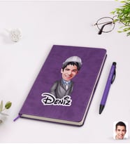 BK Gift Kişiye Özel Erkek Mühendis Karikatürlü Mor Termo Deri Defter Kalem Seti Model 1