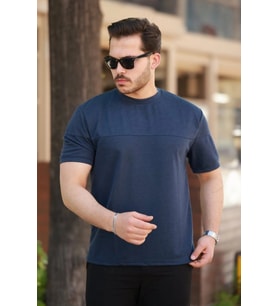 pilelistore- Erkek Oversize Bisiklet Yaka Kısa Kollu T-shirt (Lacivert)