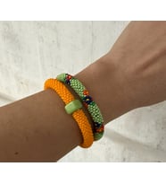 Etnik Dokunuş Turuncu-Yeşil Boncuk Bileklik