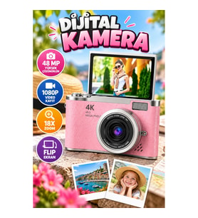 48 MP Dijital Kamera – 18x Zoom, 1080P Video ve Flip Ekran