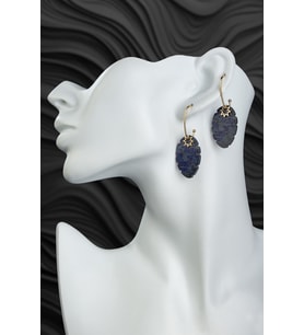 Lapis Lazuli Taşı Oval Kesim Doğal Taş Çelik Küpe