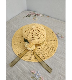 Baş Çevresi 54 Cm İle Uyumlu, Kağıt İp, Kadın Şapkası Sarı (A.Sarı)