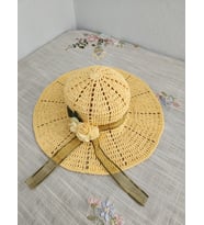 Baş Çevresi 54 Cm İle Uyumlu, Kağıt İp, Kadın Şapkası Sarı (A.Sarı)