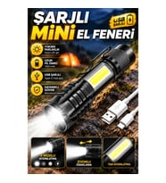 USB Şarjlı Mini LED El Feneri 4 Modlu Zoomlu Alüminyum Gövde 1300 mAh