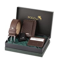 Polo Air Dama Desen Cüzdan Kendinden Kartlık Kemer Çakmak Kombin CM-13 (Kahverengi)