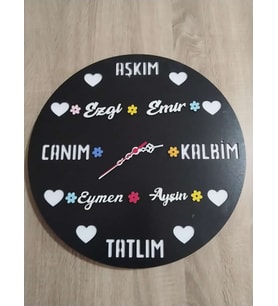 Sevgili-Aşk-Saadet-Mutluluk kişiye özel isim Yazılı DUVAR SAATİ