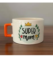 Super Mom Yazı Baskılı Turuncu Kulplu C Fincan
